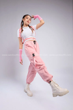 Outfit Phối Sẵn - (Quần Jogger Hồng phối Áo Croptop Trắng Đai)