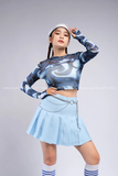  Outfit Phối Sẵn - (Váy Xếp Li phốI Croptop Tay Dài Màu Loang) 