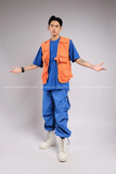  Outfit Phối Sẵn - (Quần Thụng Xanh Dương phối Gile Cam) 