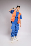  Outfit Phối Sẵn - (Quần Thụng Xanh Dương phối Gile Cam) 