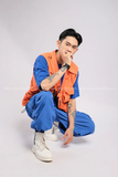 Outfit Phối Sẵn - (Quần Thụng Xanh Dương phối Gile Cam)