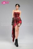 Outfit Phối Sẵn - (Áo 2 Dây Kim Sa Đỏ Tà Xéo 2 Tầng)