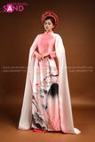 TAE0401 Áo Dài Thiết Kế Tay Lơi Hoạ Tiết Núi - Màu Đỏ Loang ( KÈM MẤN )
