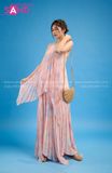 VBM0502 Váy Maxi Loang Màu Cổ Yếm Xếp Ly 2 Tầng Loang