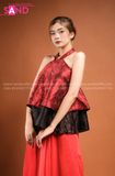 TYD0411 Set Yếm Đỏ Thêu Phối Lụa Đen