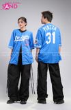 Outfit Phối Sẵn - (Quần Nắp Ngang Đen phối Áo Bóng Chày Xanh)