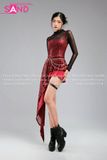 Outfit Phối Sẵn - (Áo 2 Dây Kim Sa Đỏ Tà Xéo 2 Tầng phối Bodysuit Lưới)