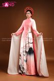 TAE0401 Áo Dài Thiết Kế Tay Lơi Hoạ Tiết Núi - Màu Đỏ Loang ( KÈM MẤN )