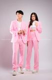 Outfit Phối Sẵn - (Set Vest Quần Ống Suông Hồng)