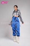Outfit Phối Sẵn - (Quần Thụng Xanh Dương phối Áo Crop Cổ Sơmi Bạc)