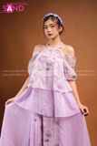 TYD0703 Set Yếm Voan Tím Tay Lơi