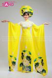 TAE0314 Áo Dài Trình Diễn Tay Lơi Hoạ Tiết Sen Vàng - Màu Vàng ( KÈM MẤN )