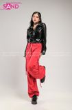 Outfit Phối Sẵn - (Quần Nắp Ngang Đỏ phối Áo Khoác Da Bóng Đen)