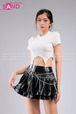 Outfit Phối Sẵn - (Váy Xếp Li Da Đen 2 Tầng phối Áo Crop Móc Trắng)