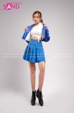 Outfit Phối Sẵn - (Set Quần Short Trắng Phối Áo Khoác Da Crop Xanh)