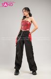 Outfit Phối Sẵn - (Quần Nắp Ngang Đen phối Áo Quây Da Đỏ)