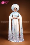 TAE0806 Áo Dài Thiết Kế Tay Lơi Hoạ Tiết Hoa Nhí - Màu Trắng Loang Xanh ( KÈM MẤN )
