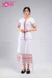 TNY0002 Trang Phục Hoá Trang Myanmar Trắng Hoạ Tiết - Nữ