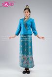 NLO0804 Trang Phục Dân Tộc Lào Màu Xanh Lá Mạ Nữ - Dài