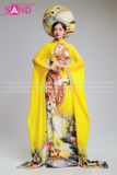 TAE0306 Áo Dài Thiết Kế Tay Lơi Hoạ Tiết Trống Đồng Quê Hương - Màu Vàng ( KÈM MẤN )