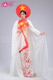 TAE0014 Áo Dài Trình Diễn Tay Lơi Hoạ Tiết Trống Đồng Đất Nước - Màu Trắng ( KÈM MẤN ) - S