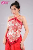 TYD0415 Set Yếm Thiết Kế Gấm Đỏ Thêu Hoa