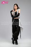 Outfit Phối Sẵn - (Quần Nắp Ngang Đen phối Áo Kim Sa Ánh Bạc Mũ Trùm Kèm Bao Tay Đen)