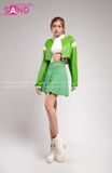 Outfit Phối Sẵn - (Set Quần Short Trắng Phối Áo Khoác Da Crop Xanh Lá)