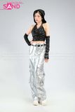 Outfit Phối Sẵn - (Áo Kim Sa Mũ Trùm Đen phối Quần Suông Túi Hộp Bạc Form Cứng)