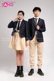 Outfit Phối Sẵn - (Váy Be phối Vest Xanh Đen)