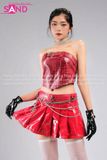 Outfit Phối Sẵn - (CV31052202 Váy Da Bóng Đỏ phối HAD0401 Áo Ống Da Croptop Phối Khoen Đỏ Da Cá Sấu)