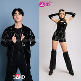 Outfit Phối Sẵn - (Bodysuit Đen Bóng phối Ống Chân Da)