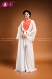 Yếm Lụa Trơn Màu Cam Khoác Tơ Trắng TTK0001 Quần Váy Trắng Lụa 2 Lớp TQV0001 Vấn Hồng Phấn Xoắn DMV0501