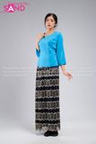 TNY0802 Trang Phục Myanmar Ren Xanh Đen - Nữ