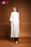 TAC0011 Áo Dài Gấm Suông Có Cổ - Trắng