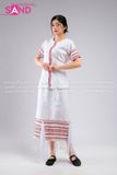 TNY0002 Trang Phục Hoá Trang Myanmar Trắng Hoạ Tiết - Nữ