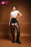 Outfit Phối Sẵn - (Quần Khoét Đáy Đen Lưới Phối Áo Croptop Ngắn Tay Cổ Tròn)
