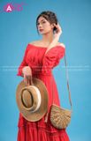VBM0408 Váy Maxi Đỏ Voan Dài Trễ Vai