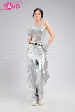 Outfit Phối Sẵn - (Áo Kim Sa Tua Rua Bạc phối Quần Suông Túi Hộp Bạc Form Cứng)