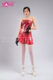 Outfit Phối Sẵn - (CV31052202 Váy Da Bóng Đỏ phối HAD0401 Áo Ống Da Croptop Phối Khoen Đỏ Da Cá Sấu)