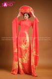 TAE0408 Áo Dài Thiết Kế Tay Dài Đỏ Hoạ Tiết Phượng Hoàng ( KÈM MẤN )