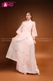 TAC0518 Áo Dài Tơ 4 Tà - Thêu Hoa Nhí Hồng