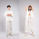 Outfit Phối Sẵn - (Quần Ống Rộng Trắng phối Áo Sơmi Tay Lửng)