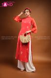 TAC0426 Áo Dài Tơ 4 Tà Thêu Đỏ