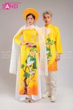 TAC0322 Áo Dài Hoa Nữ Vàng Tay Lơi