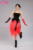 Outfit Phối Sẵn - (Váy Voan Đỏ phối Áo 2 Dây Cúp Ngực Tua Rua Đen)