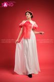 Yếm Trắng Phối Ngực Voan Đỏ TYT0402 Phối Quần Váy Trắng Lụa 2 Lớp TQV0001 Vấn Đỏ DMV0402