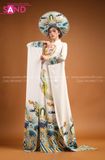 TAE0003 Áo Dài Thiết Kế Tay Dài Trắng Hoạ Tiết Hoa Văn Cổ ( KÈM MẤN )