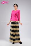 TNY0501 Trang Phục Myanmar Ren Hồng Nâu - Nữ