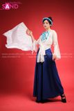 Yếm Trắng Kín Lưng Hoạ Tiết Xanh Biển TYK0804 Quần Vây Xanh Coban TQV0802 Khoác Tơ Trắng TTK0001